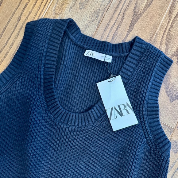 ZARA Long Knit Sleeveless Navy Midi Length Dress - Picture 4 of 12